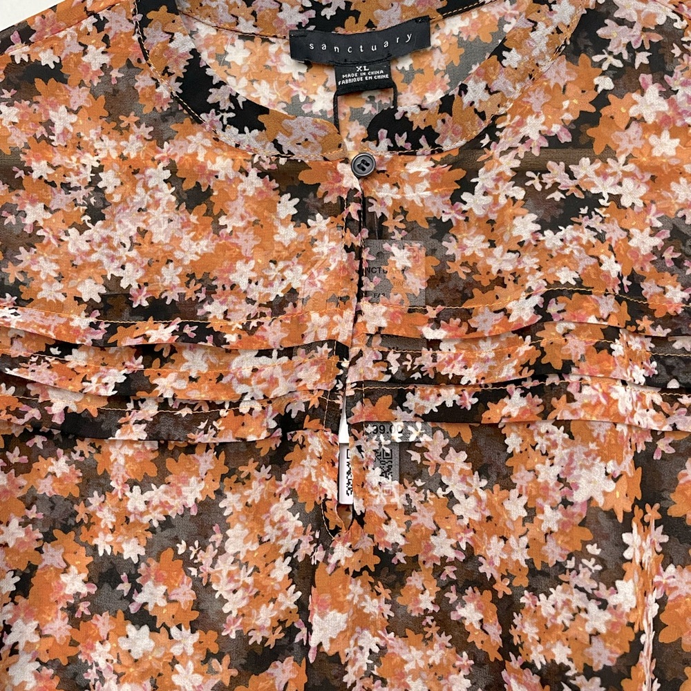 NWT Sanctuary Floral Pin Tuck Blouse sz XL - Picture 7 of 10